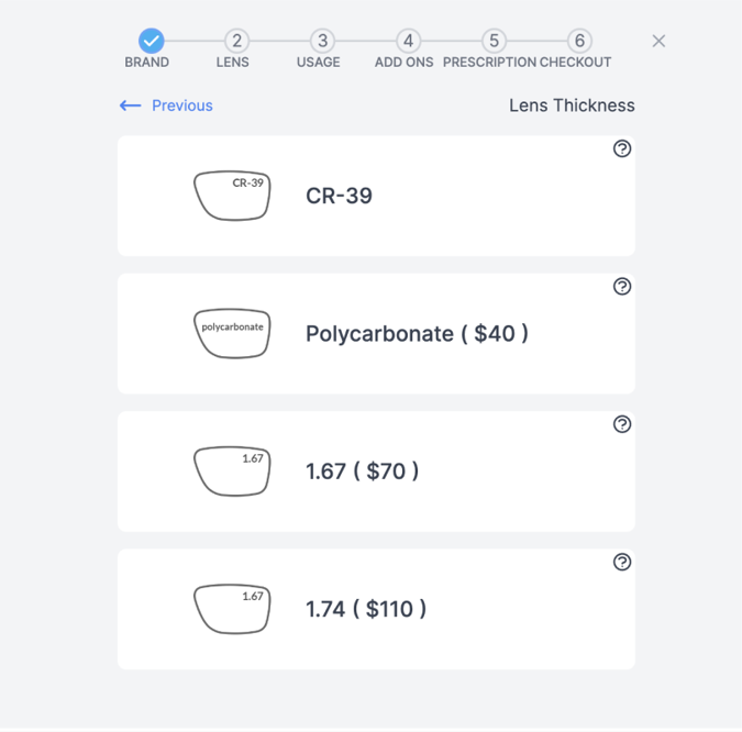 Select Lens Material/Thickness